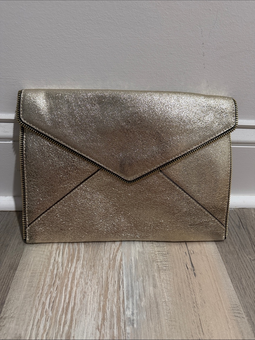 Rebecca Minkoff Metallic Gold Envelope Clutch Handbag